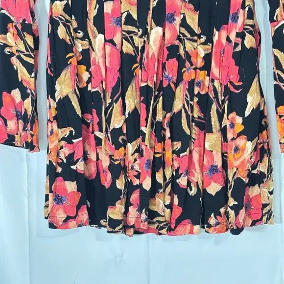 Free People Tegan Black Orange Floral Mini Dress Long Sleeves Keyhole Size 0 - Picture 8 of 8